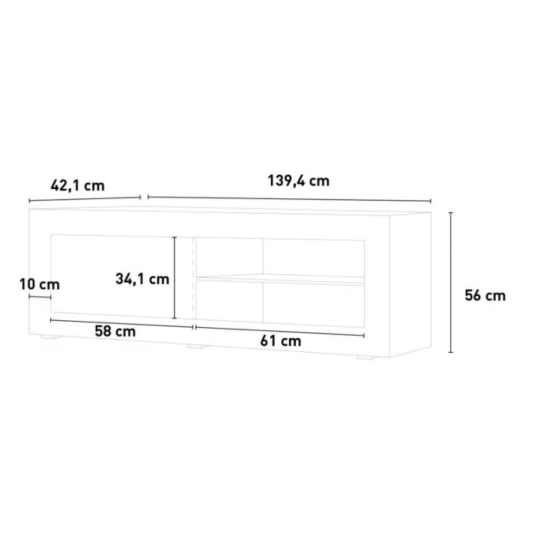 Mobile Porta tv Bianco Lucido Grigio Cemento 2 Ripiani Apertura Maniglia 140x43x56h cm, 4 Vani Made in Italy - Gambara