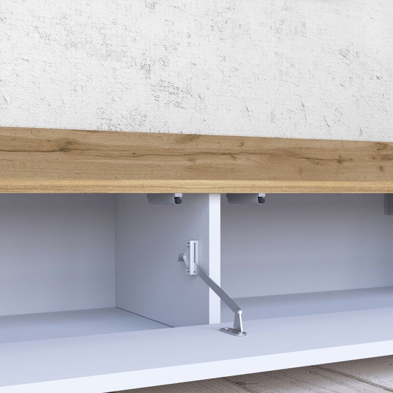 Mobile Porta tv Bianco Lucido Marrone Rovere 3 Ripiani 3 Ante 200x35x30h cm, 4 Vani Made in Italy - Oxanna