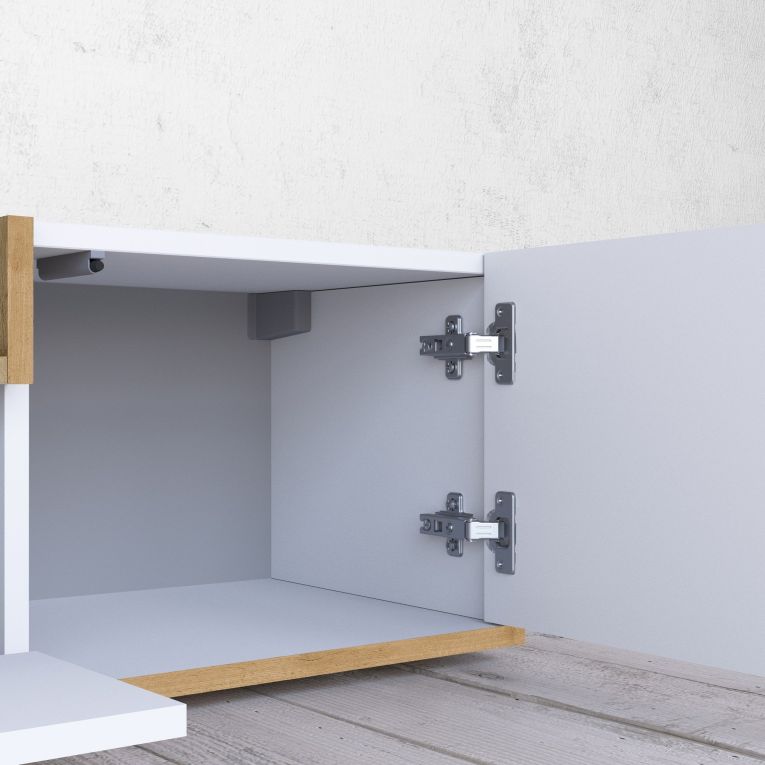 Mobile Porta tv Bianco Lucido Marrone Rovere 3 Ripiani 3 Ante 200x35x30h cm, 4 Vani Made in Italy - Oxanna