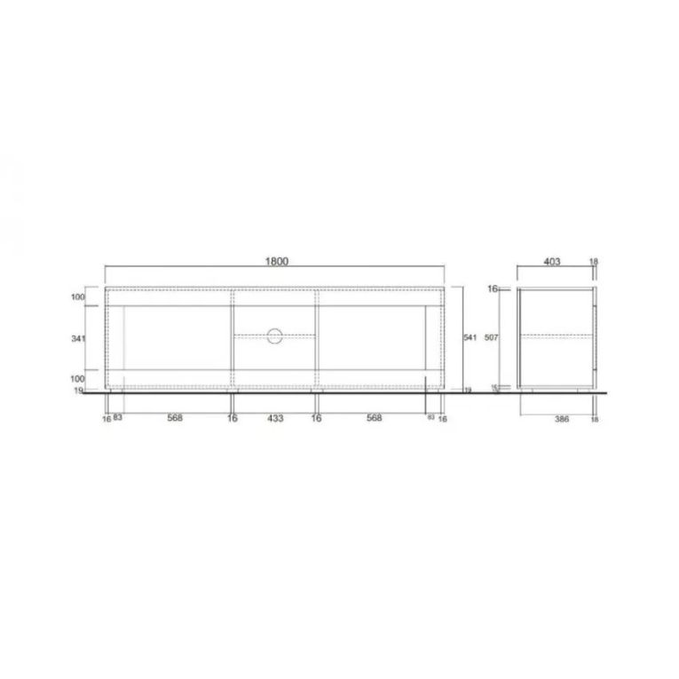 Mobile Porta tv Bianco Lucido un Ripiano Apertura Maniglia 180x43x56h cm, 4 Vani - Massaia