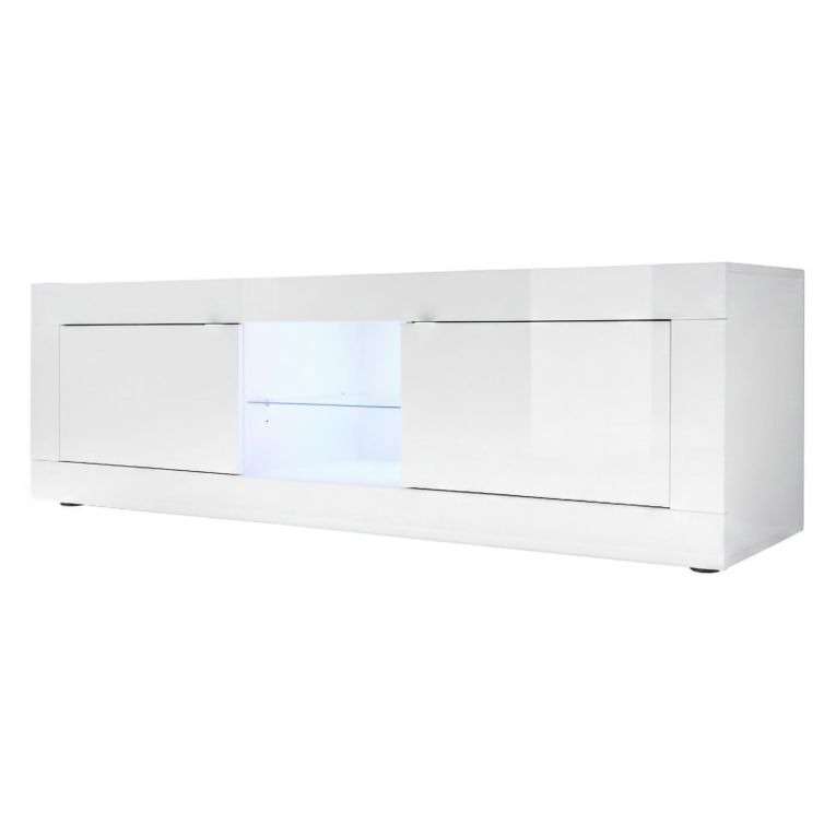 Mobile Porta tv Bianco Lucido un Ripiano Apertura Maniglia 180x43x56h cm, 4 Vani - Massaia
