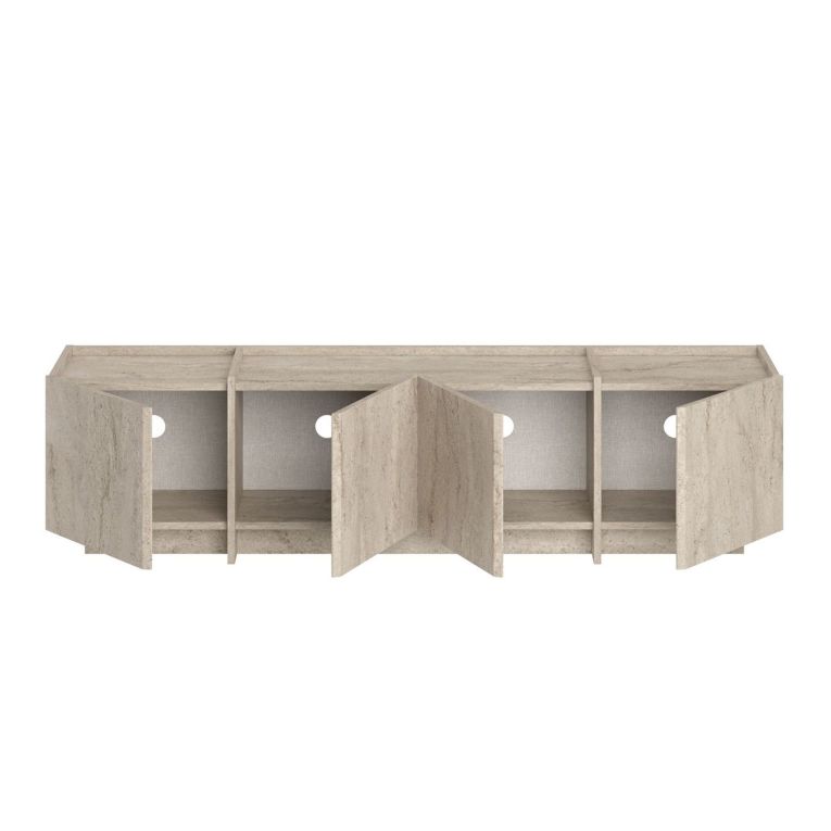 Mobile Porta tv Bianco Marmo Apertura a Ribalta 4 Ante 180x35x46h cm, 4 Vani - Nokadaka