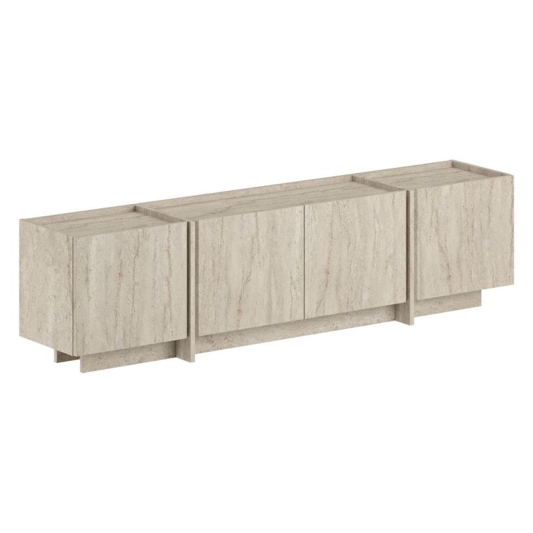 Mobile Porta tv Bianco Marmo Apertura a Ribalta 4 Ante 180x35x46h cm, 4 Vani - Nokadaka