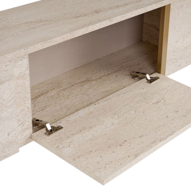 Mobile Porta tv Bianco Marmo oro 2 Ante 2 Vani 180x30x50h cm, Apertura a Ribalta - Abishia