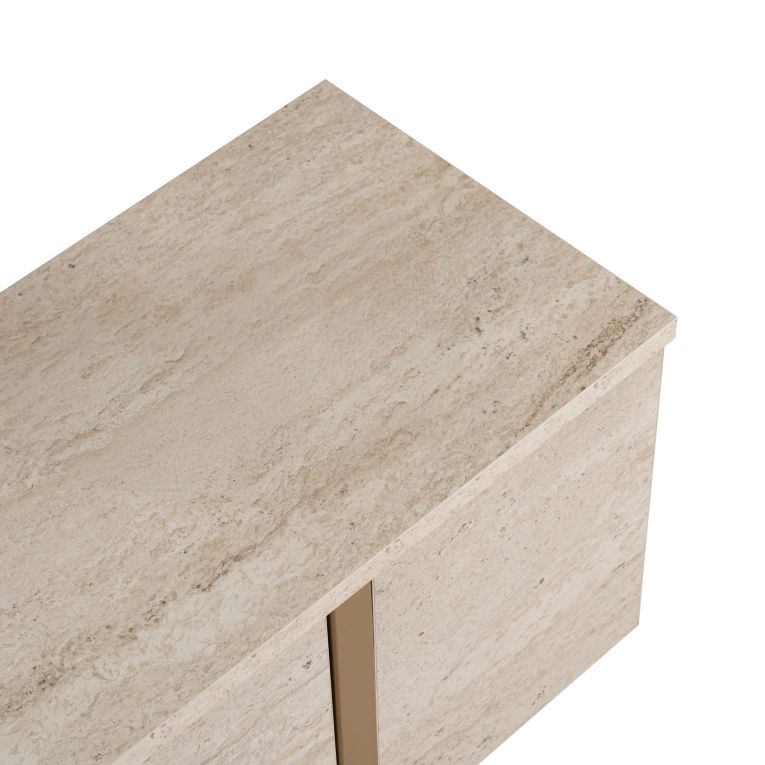 Mobile Porta tv Bianco Marmo oro 2 Ante 2 Vani 180x30x50h cm, Apertura a Ribalta - Abishia