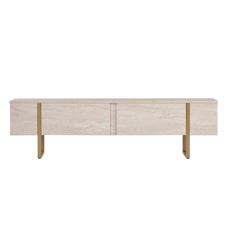 Mobile Porta tv Bianco Marmo oro 2 Ante 2 Vani 180x30x50h cm, Apertura a Ribalta - Abishia