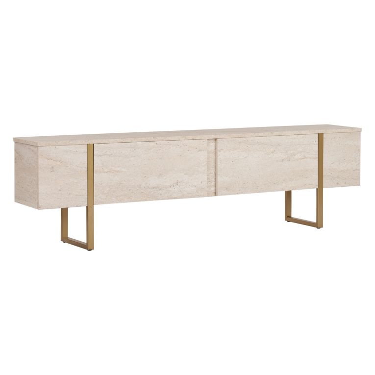 Mobile Porta tv Bianco Marmo oro 2 Ante 2 Vani 180x30x50h cm, Apertura a Ribalta - Abishia
