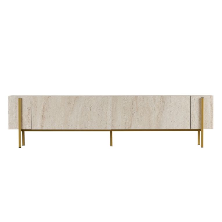 Mobile Porta tv Bianco Marmo oro 2 Ante 4 Vani 180x30x45h cm, Apertura a Ribalta - Noga