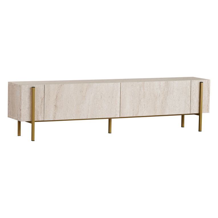 Mobile Porta tv Bianco Marmo oro 2 Ante 4 Vani 180x30x45h cm, Apertura a Ribalta - Noga