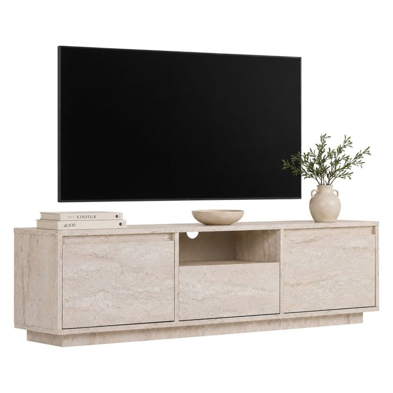 Mobile Porta tv Bianco Marmo un Ripiano 3 Ante 160x30x42h cm, 4 Vani - Morrigan