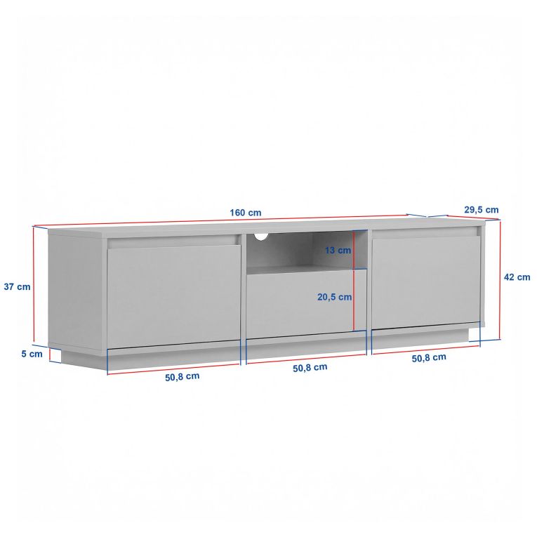 Mobile Porta tv Bianco Marmo un Ripiano 3 Ante 160x30x42h cm, 4 Vani - Morrigan