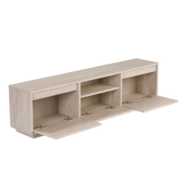 Mobile Porta tv Bianco Marmo un Ripiano 3 Ante 160x30x42h cm, 4 Vani - Morrigan