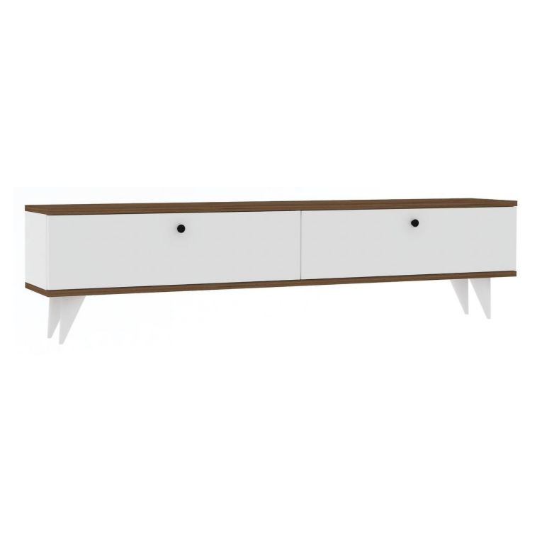 Mobile Porta tv Bianco Marrone Noce 2 Ante 2 Vani 160x25x35h cm, Apertura a Ribalta - Olmedo