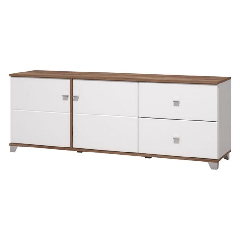 Mobile Porta tv Bianco Marrone Noce 2 Cassetti un Ripiano 162x40x59.5h cm, 2 Ante - Isera