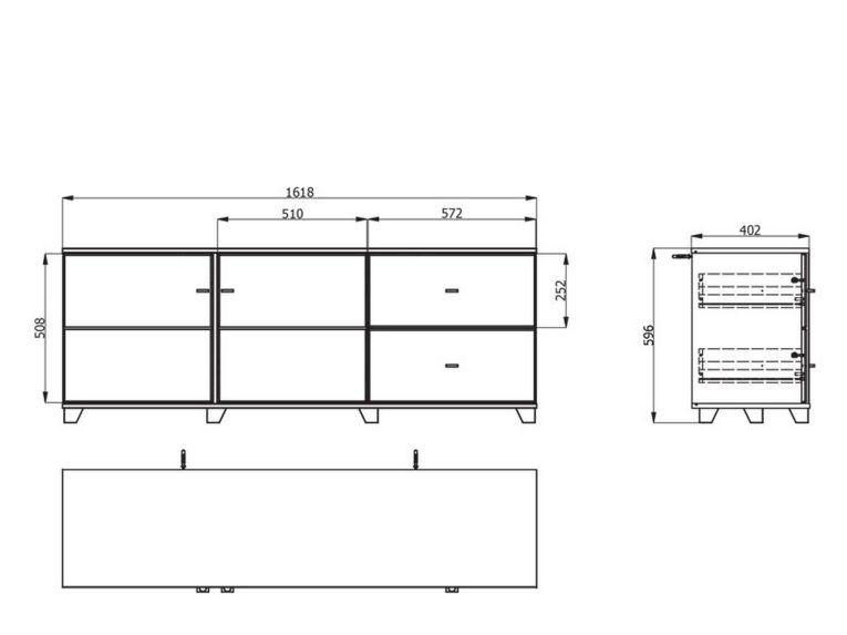Mobile Porta tv Bianco Marrone Noce 2 Cassetti un Ripiano 162x40x59.5h cm, 2 Ante - Isera