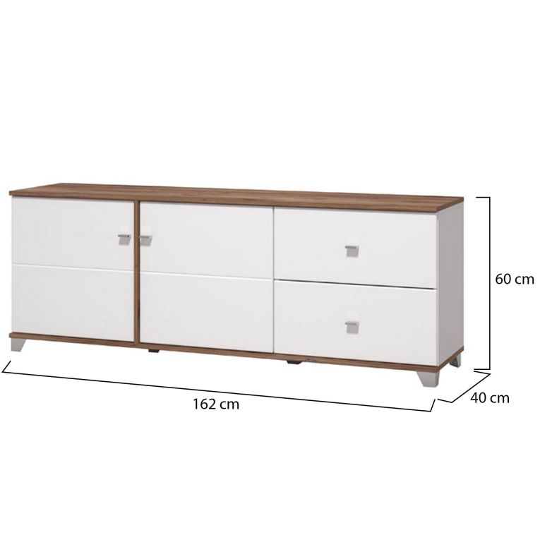 Mobile Porta tv Bianco Marrone Noce 2 Cassetti un Ripiano 162x40x59.5h cm, 2 Ante - Isera