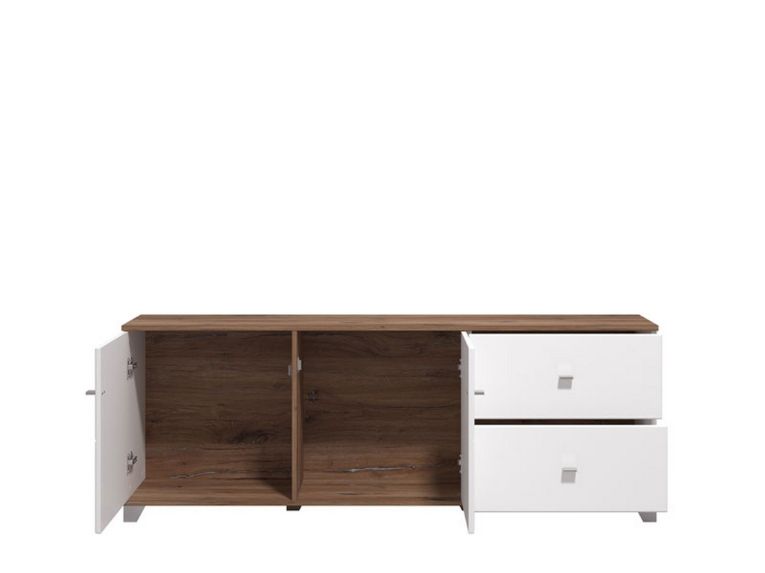 Mobile Porta tv Bianco Marrone Noce 2 Cassetti un Ripiano 162x40x59.5h cm, 2 Ante - Isera