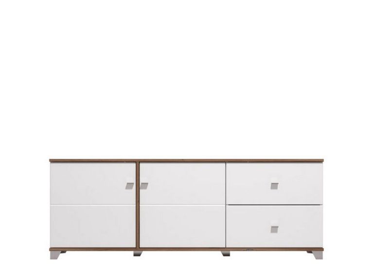 Mobile Porta tv Bianco Marrone Noce 2 Cassetti un Ripiano 162x40x59.5h cm, 2 Ante - Isera