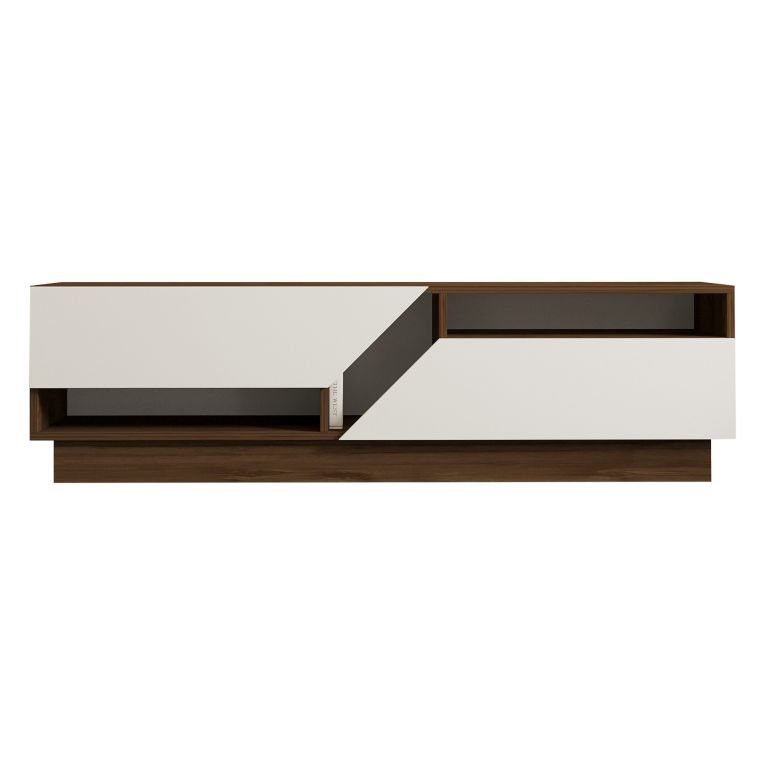 Mobile Porta tv Bianco Marrone Noce 2 Ripiani 5 Vani 160x40x45h cm, 2 Ante - Spilinga