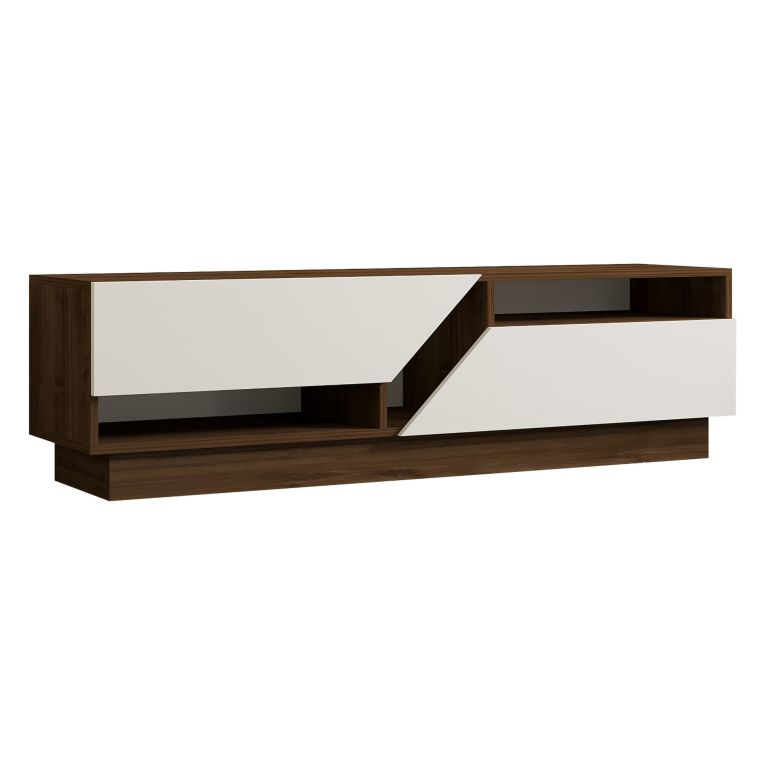 Mobile Porta tv Bianco Marrone Noce 2 Ripiani 5 Vani 160x40x45h cm, 2 Ante - Spilinga