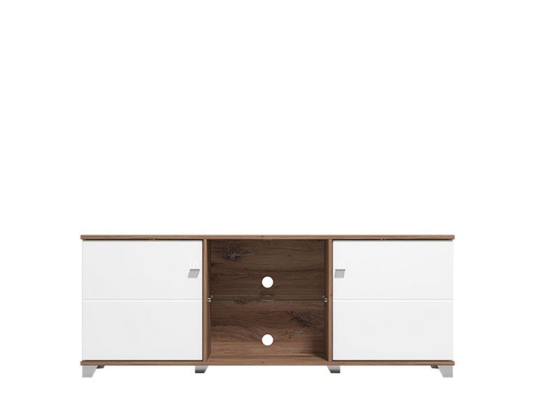 Mobile Porta tv Bianco Marrone Noce 4 Ripiani 2 Ante 157x40x59.5h cm, Ripiano in Vetro - Cedegolo