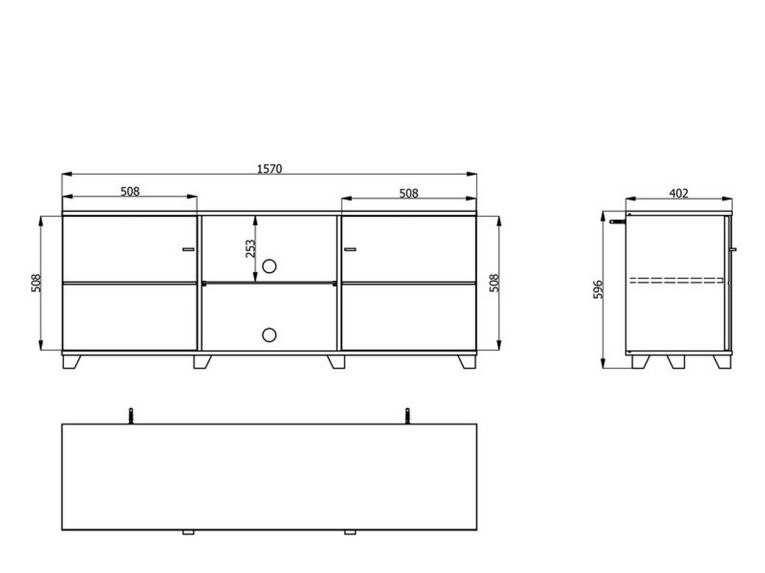 Mobile Porta tv Bianco Marrone Noce 4 Ripiani 2 Ante 157x40x59.5h cm, Ripiano in Vetro - Cedegolo