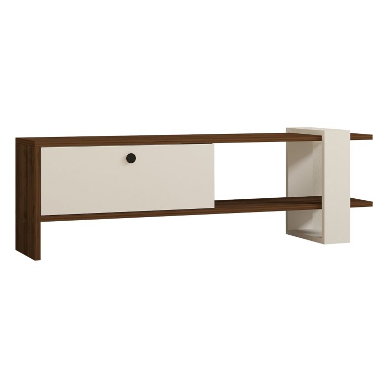 Mobile Porta tv Bianco Marrone Noce Un'anta 2 Vani 120x25x37h cm, Apertura a Ribalta - Taurasi