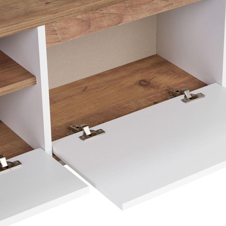 Mobile Porta tv Bianco Marrone Noce un Ripiano 4 Vani 160x30x42h cm, 3 Ante - Morrigan