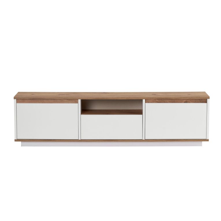 Mobile Porta tv Bianco Marrone Noce un Ripiano 4 Vani 160x30x42h cm, 3 Ante - Morrigan