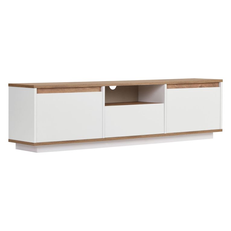 Mobile Porta tv Bianco Marrone Noce un Ripiano 4 Vani 160x30x42h cm, 3 Ante - Morrigan
