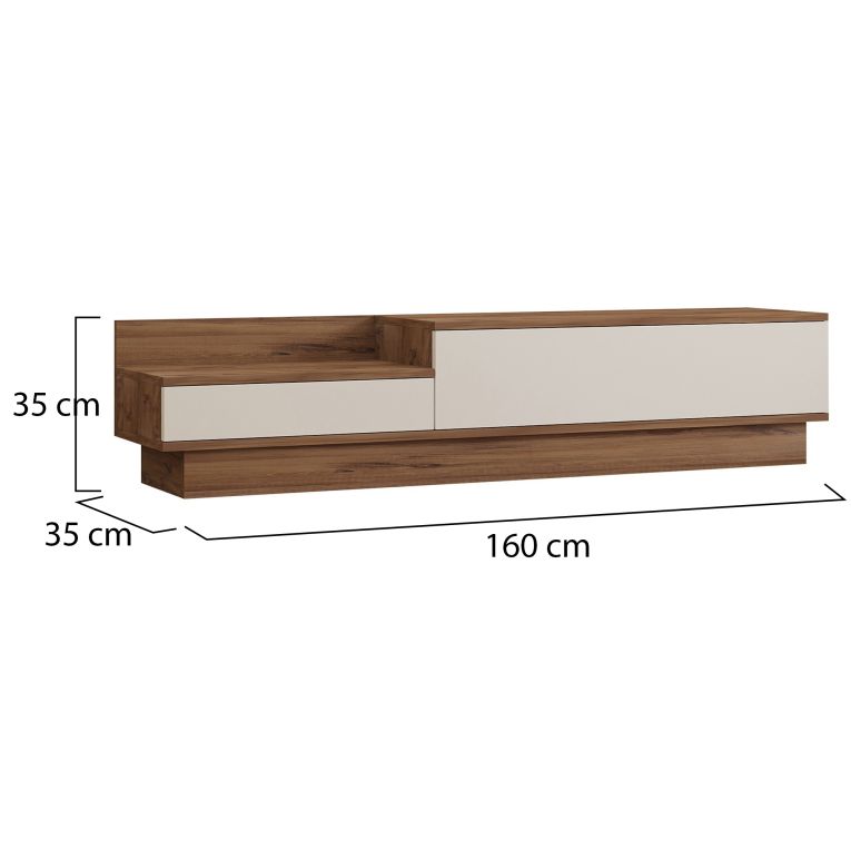 Mobile Porta tv Bianco Marrone Rovere 2 Ante 2 Vani 160x35x35h cm, Apertura a Ribalta - Persico