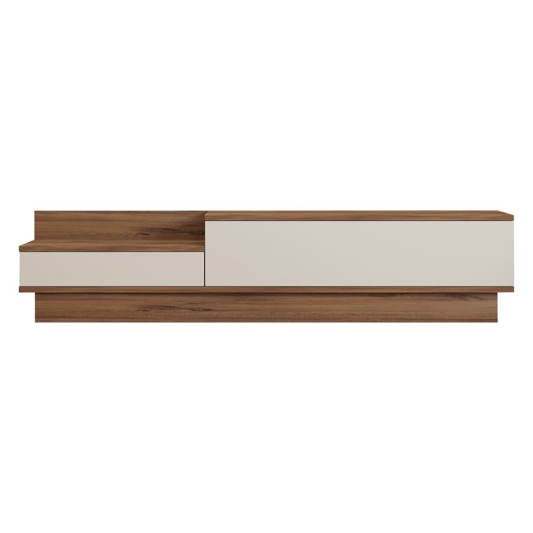 Mobile Porta tv Bianco Marrone Rovere 2 Ante 2 Vani 160x35x35h cm, Apertura a Ribalta - Persico