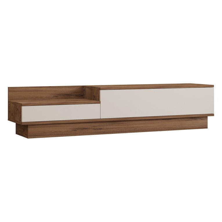 Mobile Porta tv Bianco Marrone Rovere 2 Ante 2 Vani 160x35x35h cm, Apertura a Ribalta - Persico