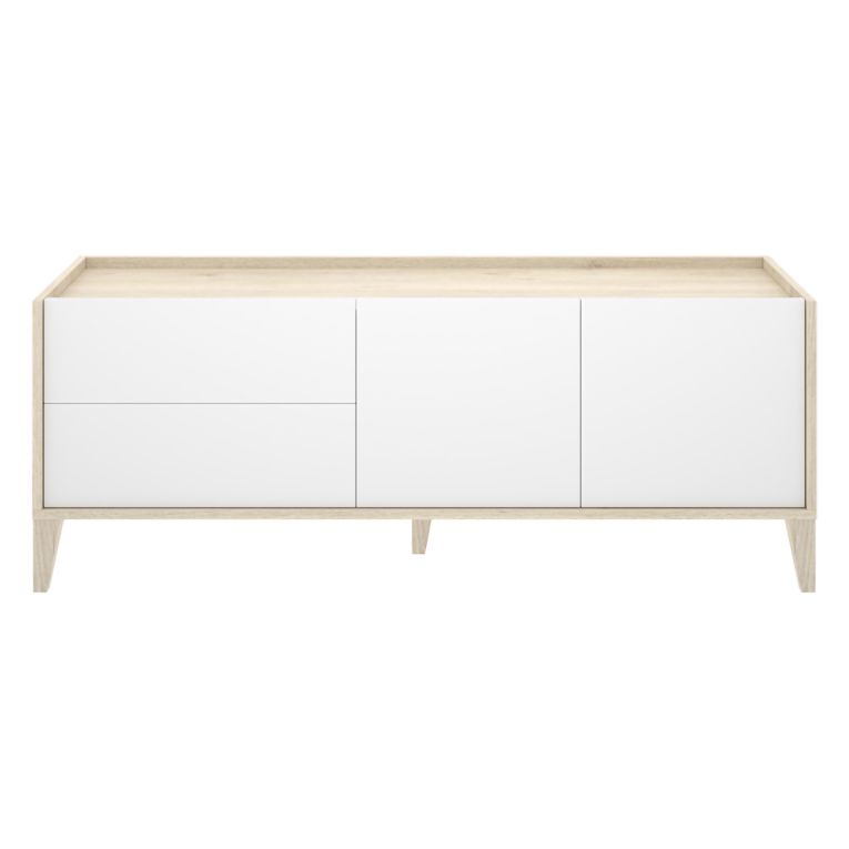 Mobile Porta tv Bianco Marrone Rovere 2 Cassetti un Ripiano 39x129x50h cm, 2 Ante - Waynes