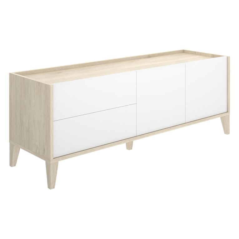 Mobile Porta tv Bianco Marrone Rovere 2 Cassetti un Ripiano 39x129x50h cm, 2 Ante - Waynes
