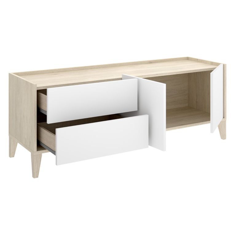 Mobile Porta tv Bianco Marrone Rovere 2 Cassetti un Ripiano 39x129x50h cm, 2 Ante - Waynes