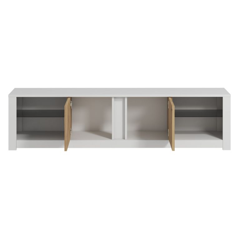 Mobile Porta tv Bianco Marrone Rovere 2 Ripiani 6 Vani 180x35x45h cm, 2 Ante - Vogogna
