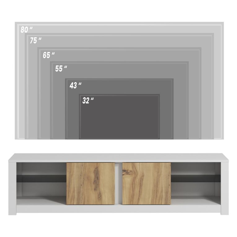 Mobile Porta tv Bianco Marrone Rovere 2 Ripiani 6 Vani 180x35x45h cm, 2 Ante - Vogogna
