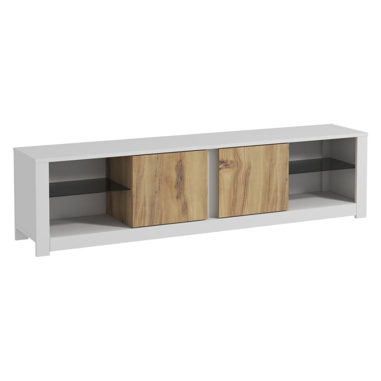 Mobile Porta tv Bianco Marrone Rovere 2 Ripiani 6 Vani 180x35x45h cm, 2 Ante - Vogogna