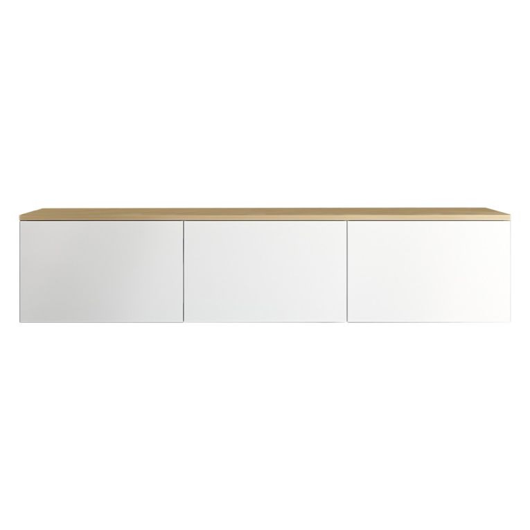 Mobile Porta tv Bianco Marrone Rovere 3 Ante 3 Vani 160x32x35h cm, Apertura a Ribalta - Pianiga