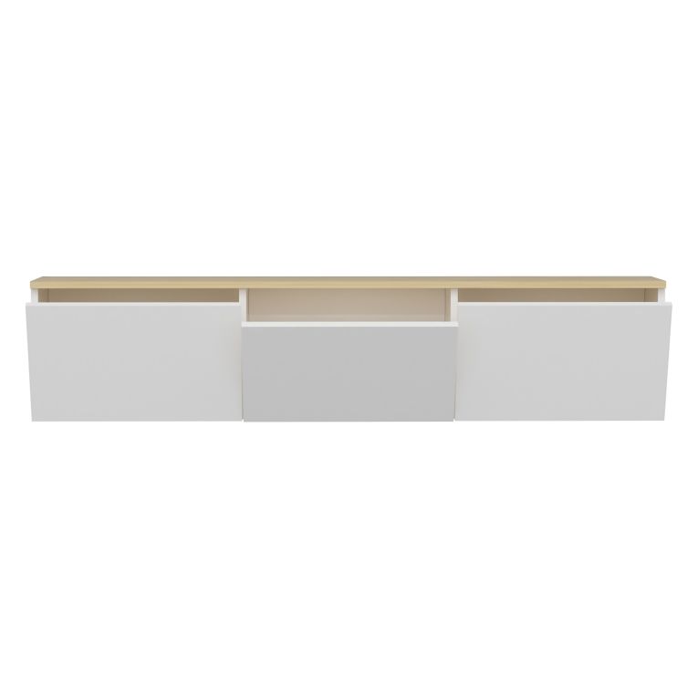 Mobile Porta tv Bianco Marrone Rovere 3 Ante 3 Vani 160x32x35h cm, Apertura a Ribalta - Pianiga
