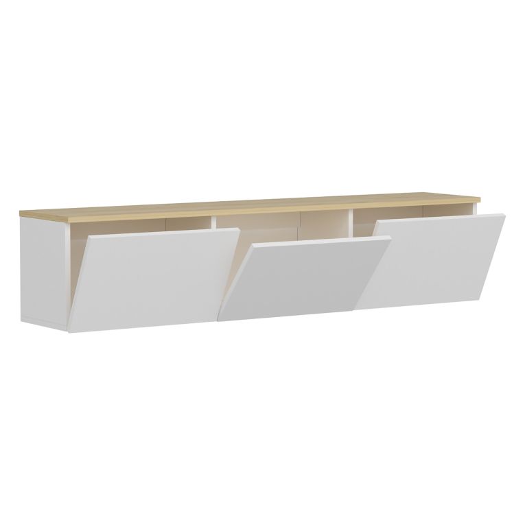 Mobile Porta tv Bianco Marrone Rovere 3 Ante 3 Vani 160x32x35h cm, Apertura a Ribalta - Pianiga