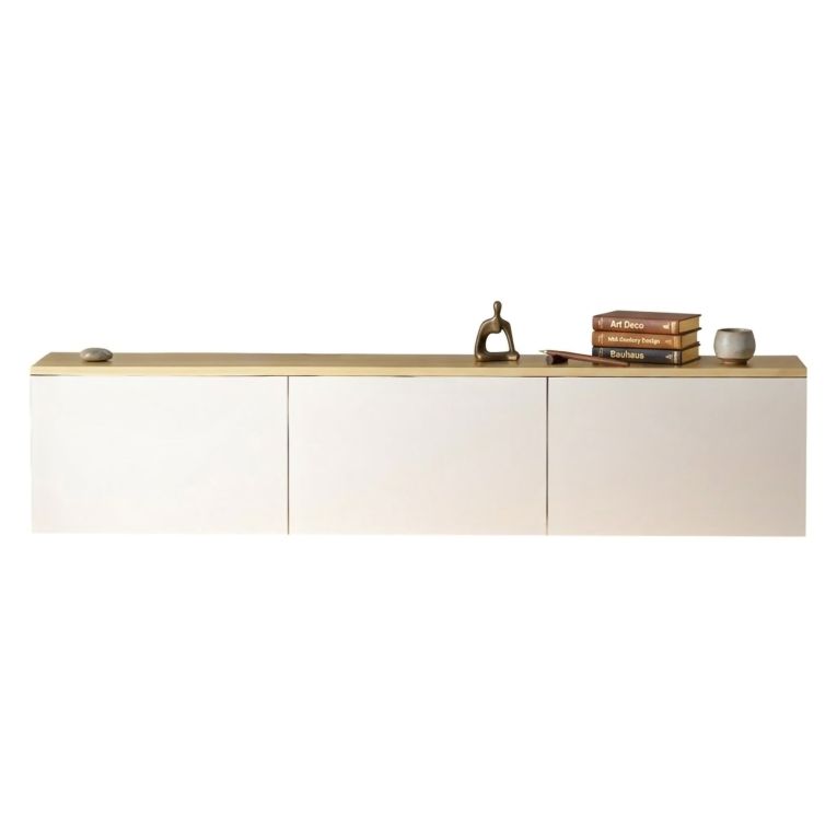 Mobile Porta tv Bianco Marrone Rovere 3 Ante Luci led Incluse 160x32x35h cm, 3 Vani - Marazzi