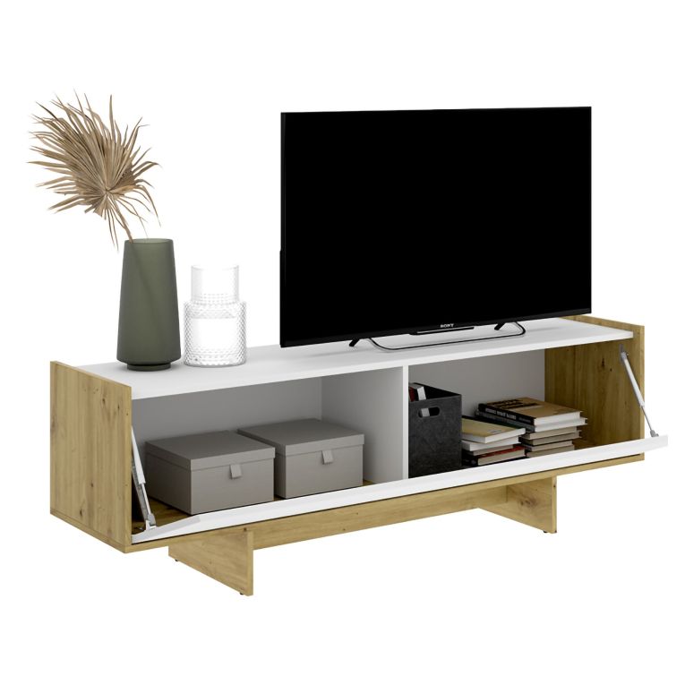 Mobile Porta tv Bianco Marrone Rovere 3 Ripiani Un'anta 30x150x50h cm, con Piedini - Ardmore