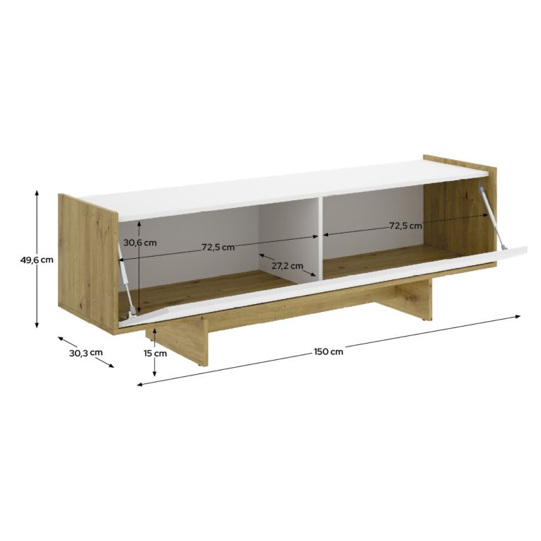 Mobile Porta tv Bianco Marrone Rovere 3 Ripiani Un'anta 30x150x50h cm, con Piedini - Ardmore
