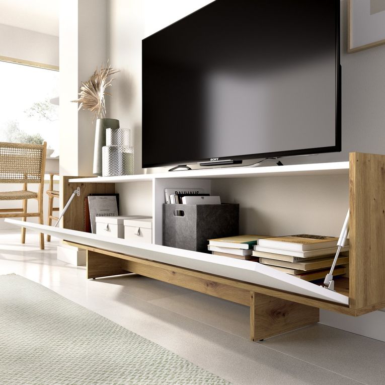 Mobile Porta tv Bianco Marrone Rovere 3 Ripiani Un'anta 30x150x50h cm, con Piedini - Ardmore