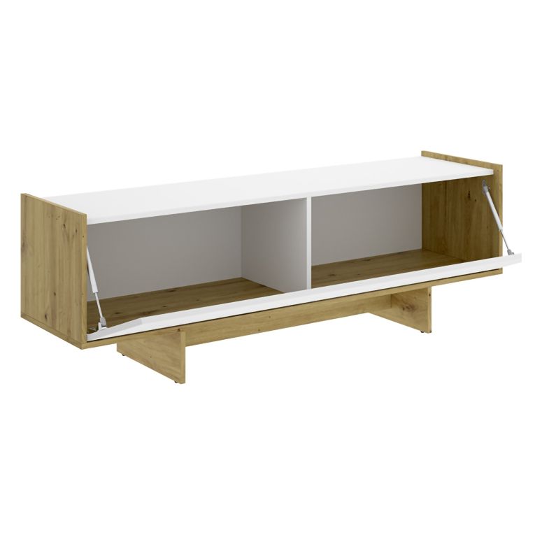 Mobile Porta tv Bianco Marrone Rovere 3 Ripiani Un'anta 30x150x50h cm, con Piedini - Ardmore