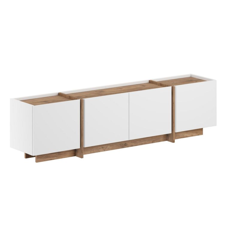 Mobile Porta tv Bianco Marrone Rovere 4 Ante 4 Vani 180x35x46h cm, Apertura a Ribalta - Nokadaka
