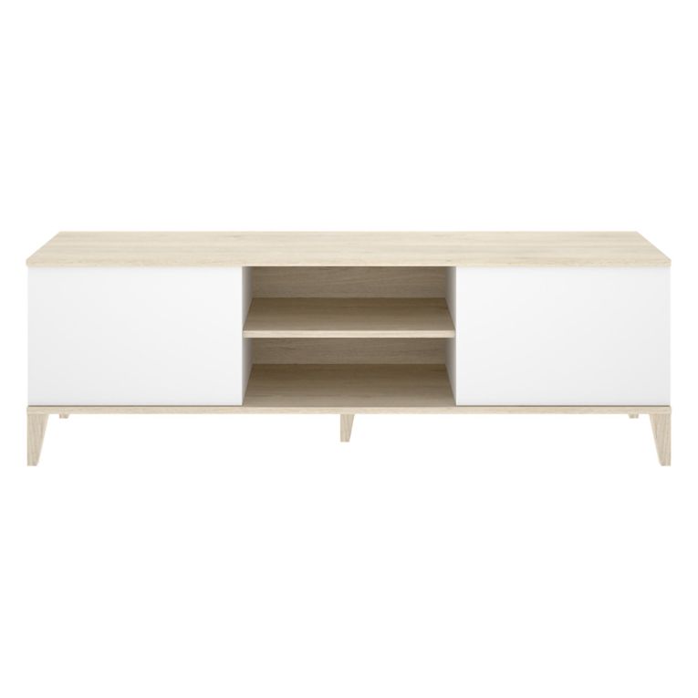 Mobile Porta tv Bianco Marrone Rovere 5 Ripiani 2 Ante 40x150x48h cm, con Piedini - Altus