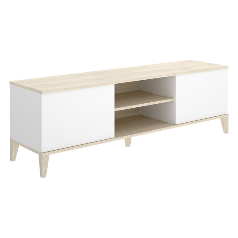 Mobile Porta tv Bianco Marrone Rovere 5 Ripiani 2 Ante 40x150x48h cm, con Piedini - Altus